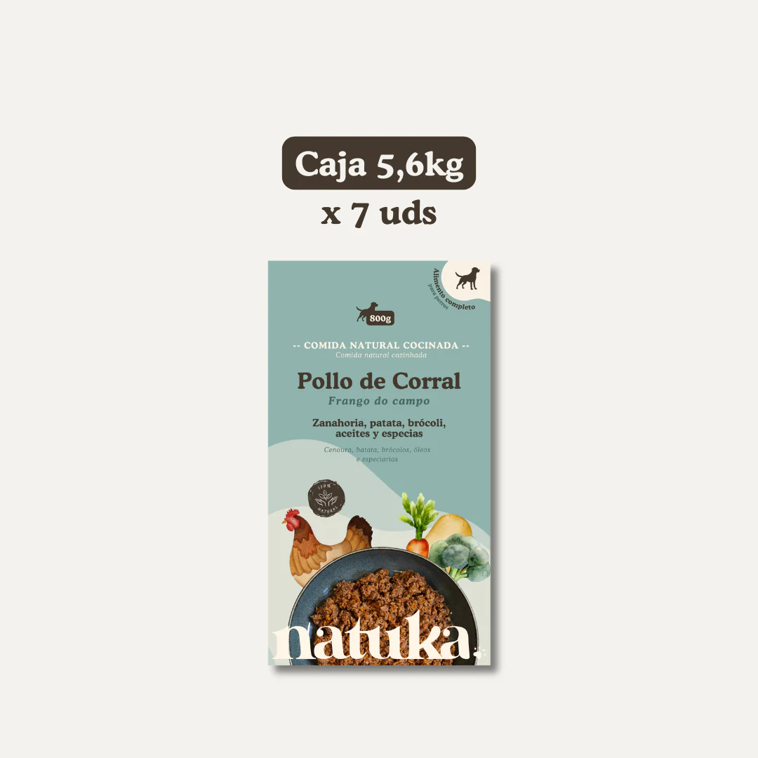 Menú COCINADO de pollo de corral para perros CAJA 5,6KG (7x800gr)