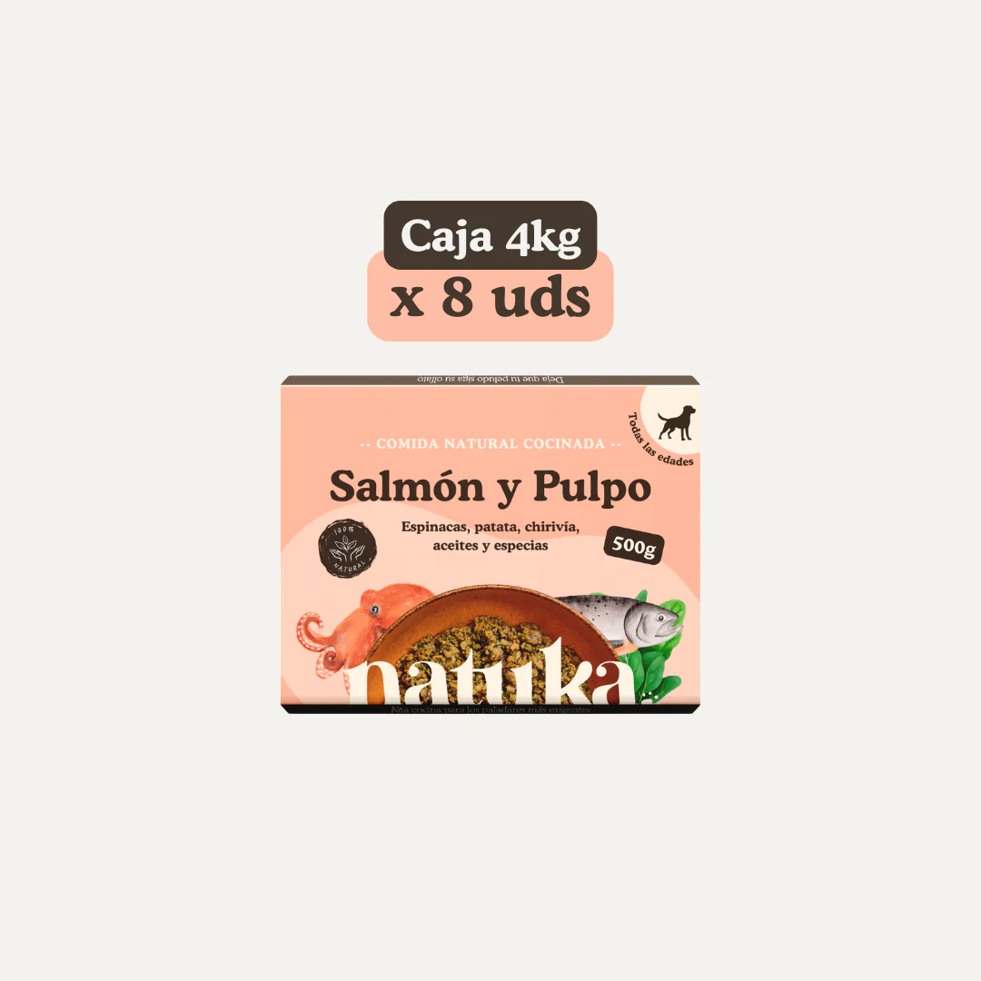 Menú COCINADO salmón y pulpo para perros CAJA 4KG (8x500gr)