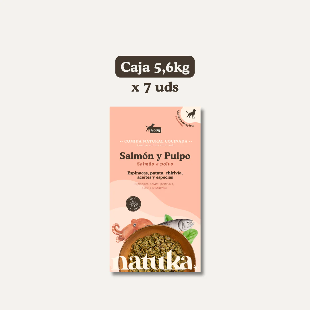 Menú COCINADO salmón y pulpo para perros CAJA 5,6KG (7x800gr)